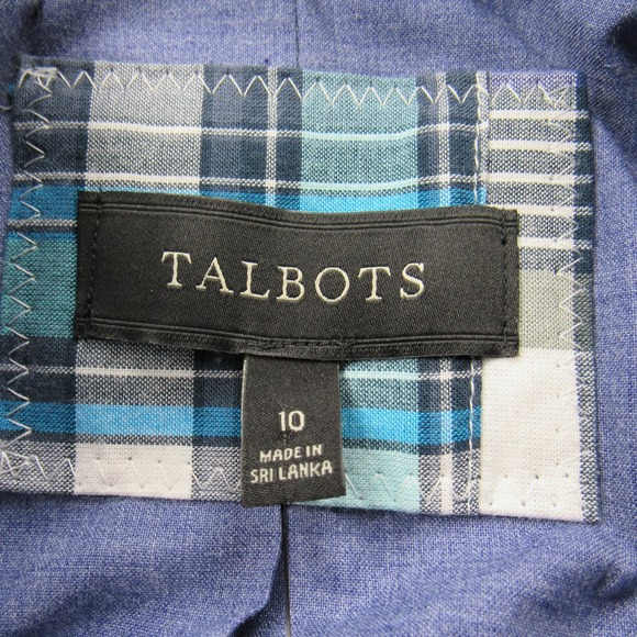 Talbots Blazer Womens 10 Blue Patchwork Madras Plaid Cotton Two Button Lined - Picture 3 of 16